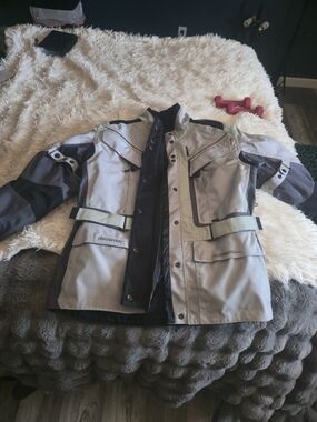 First Gear Womens Waterproof Motorcycle Jacket in Light Gray & Black